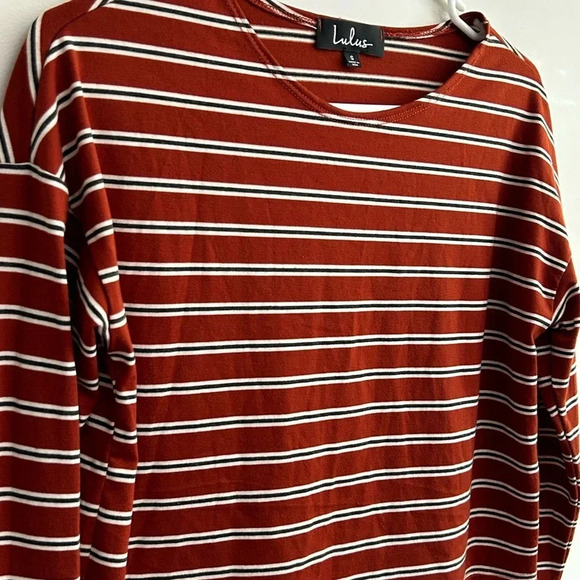 LULU’s City Girl Rust Red Striped Long Sleeve Crop Top - Picture 4 of 7